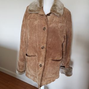Relativity Leather Fur Trim Coat